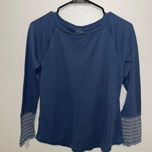 Eddie Bauer Navy Blue Long Sleeve Tee with Patterned Cuffs